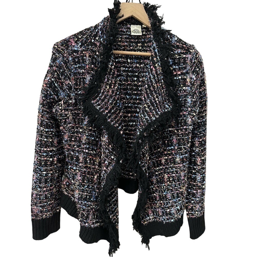 Blazer Cardigan L/XL Black Multi Confetti Fringe Metallic Dopamine WhImsial
